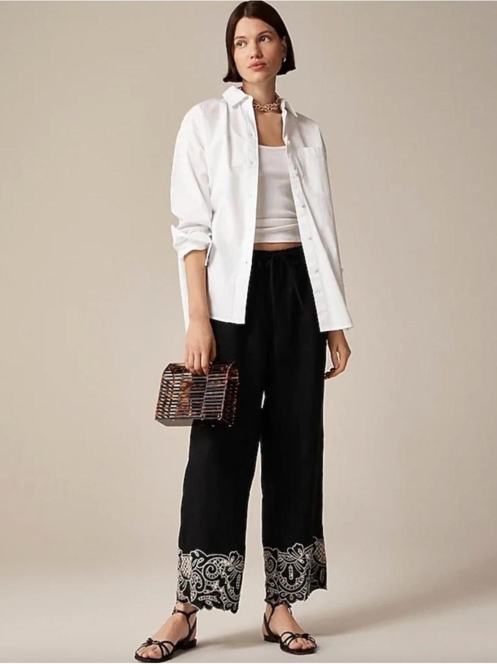 🌘 J. Crew Jacquard Embroidered Linen Pants